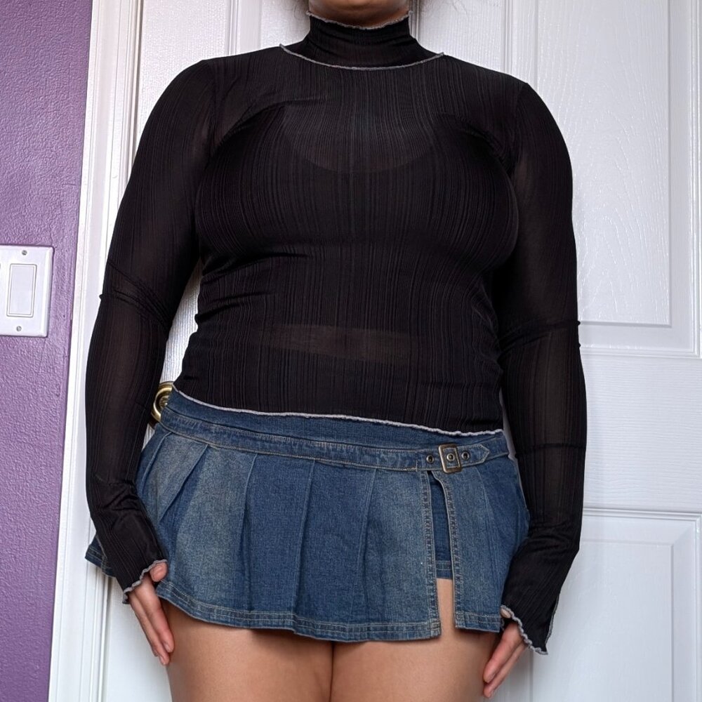 Black Mesh Long Sleeve Turtle Neck